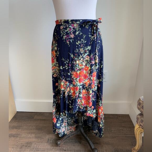 ANTHROPOLOGIE ON THE ROAD BLUE FLORAL HiGH LOW FULL A LINE SKIRT XS - Picture 4 of 9